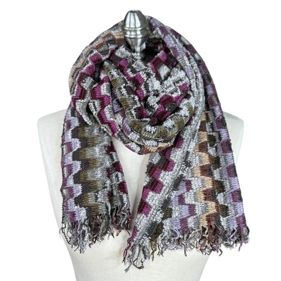 Vintage Missoni Scarf, Wool Blend, Purple Geometric Zigzag, Fringe, Italy, NWOT - Picture 3 of 8